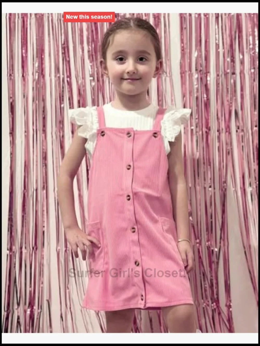 Toddler Girl Corduroy Overall Dress Set Butterfly Sleeve Tee